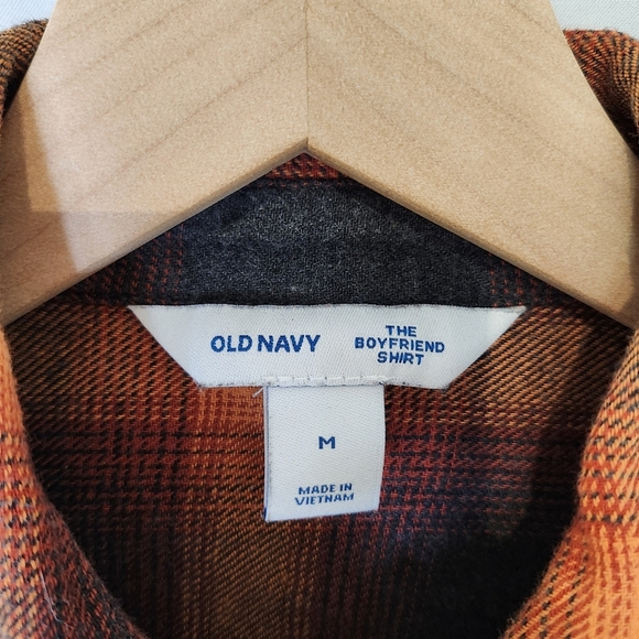 Old Navy Women's The Boyfriend Shirt Sz M Orange Black Plaid Swiftie Flannel‎ - Picture 4 of 8